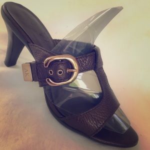 Anne Klein iflex Mule Sandal 8.5M BRWN Leather EUC